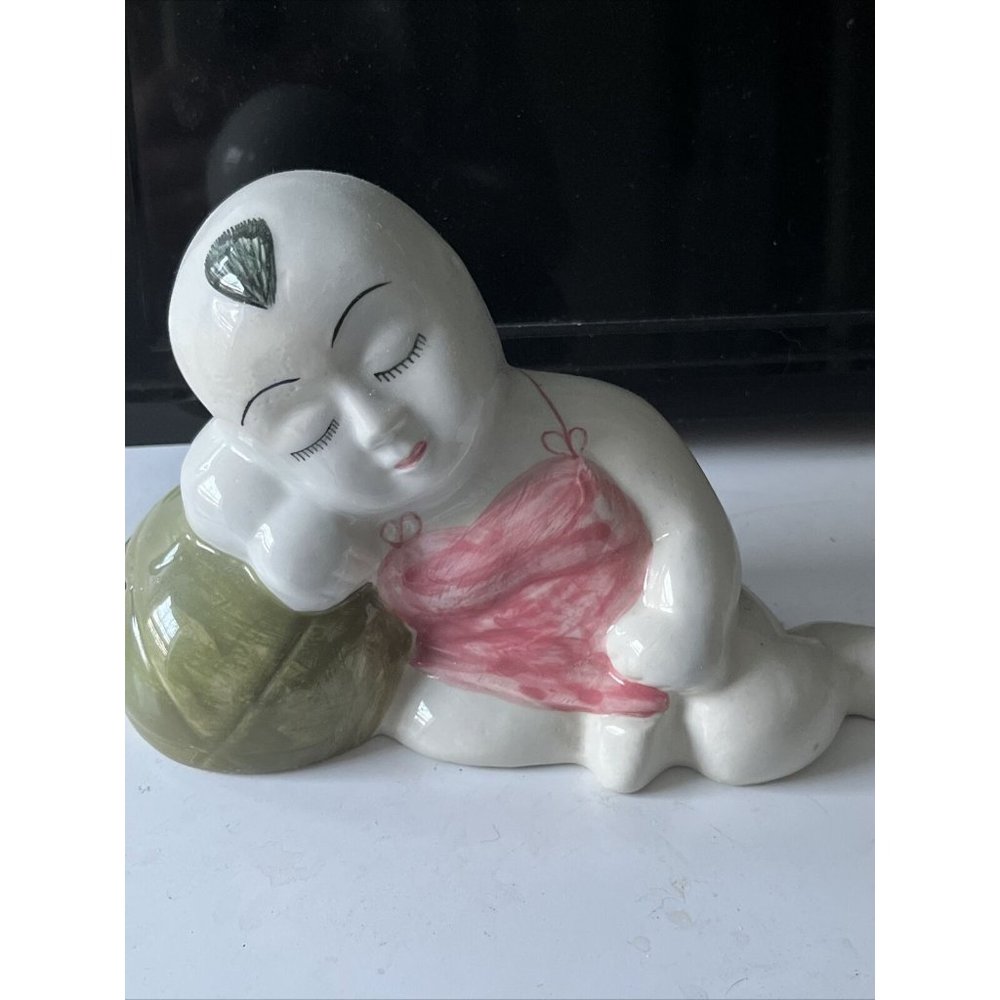 Vintage Kitschy Bank Ceramic Porcelain Sleeping Girl